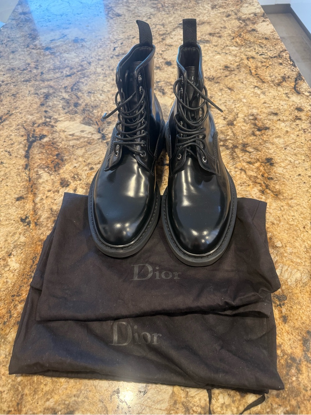 Dior Men’s Shiny Black Lace-Up Leather Boots size 44 men’s 11